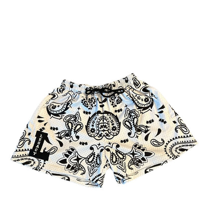 White Paisley Mesh Shorts