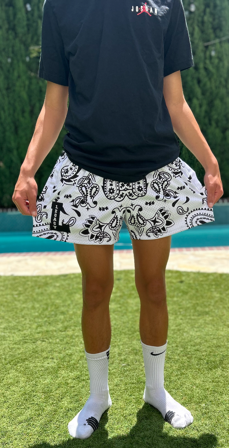 White Paisley Mesh Shorts