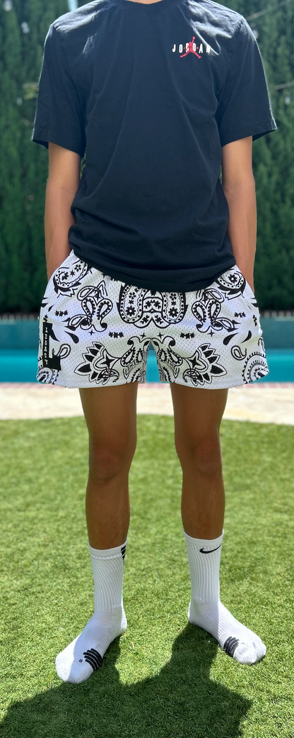 White Paisley Mesh Shorts